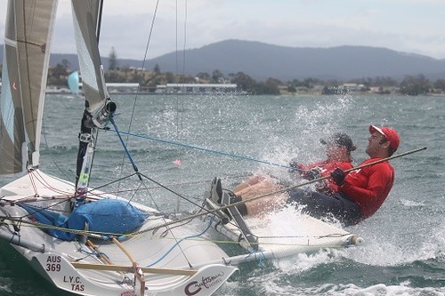 AUS 369 Adrian Beswick and Clare Cromarty sailing Craftsman Homes - Goaty Hill West Tamar Council B14 National Championships 2012 -2013 © Judi Marshall